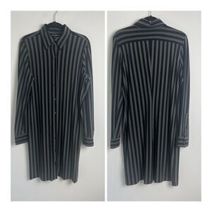Norma Kamali Black and Gray Striped Long Sleeve Dress